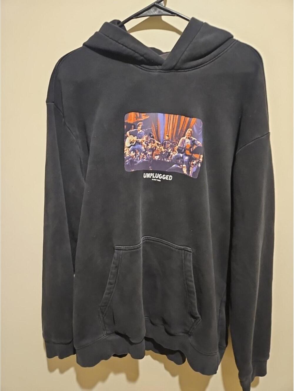 Black Long Sleeve Large Pullover Hoodie Nirvana Unplugged Promo Band Tee